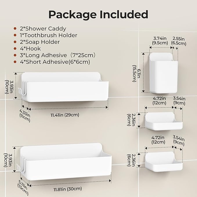 Orimade Shower Caddy 5-Pack, No-Drill Adhesive Shelves - Image 7