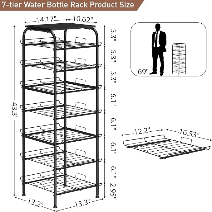 Vrisa Water Bottle Organizer 7 Tier Free Standing Water Bottle Holder Stand - Image 3