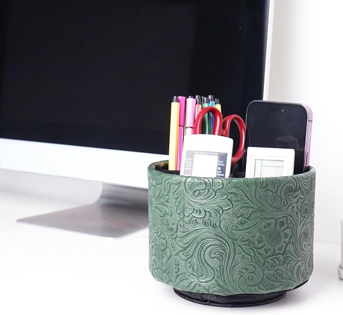 lizimandu Round Leather Art Supply Organizer, Remote Control Holder, 360 Degree - Image 7