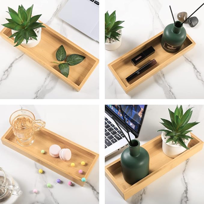 Natural Bamboo Vanity Tray, Sink Tray, Smooth and Thick Wooden Tray - Image 3