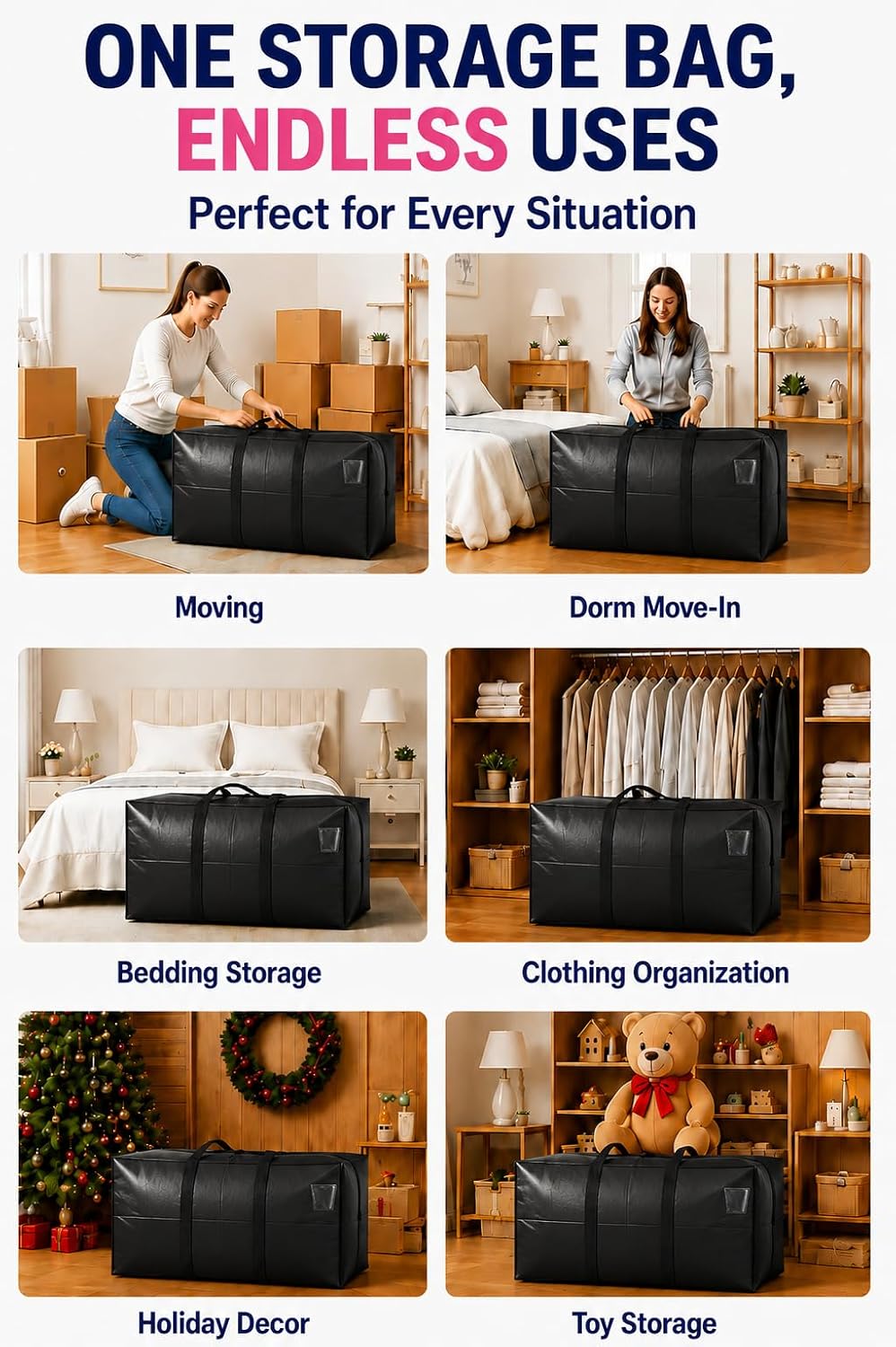 60 Gallon Extra Large Storage Bags Bins, Giant XXL Moving Storage