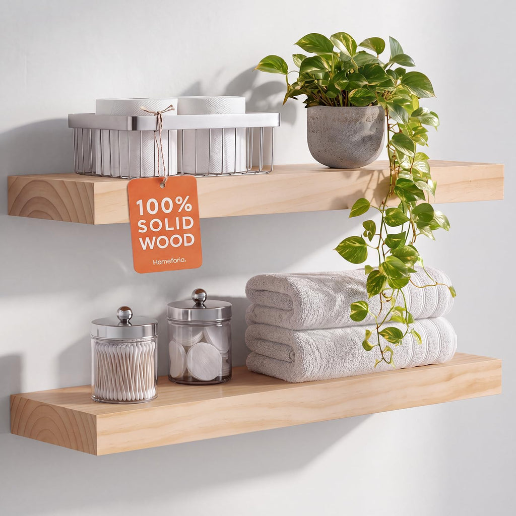 Homeforia 24 Inch Floating Shelves, High-End Solid Pine Wood, Set of 2