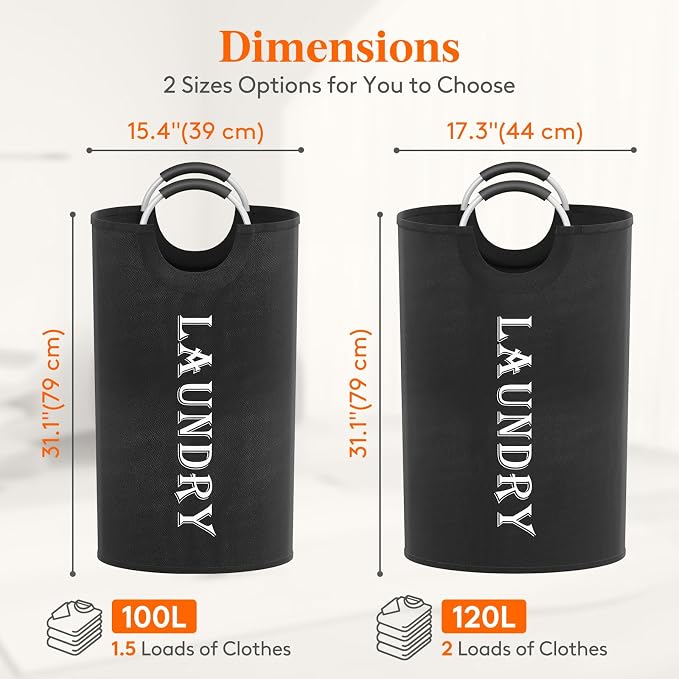 Lifewit 100L 2-Pack Large Laundry Basket, Collapsible Laundry Hamper - Image 2
