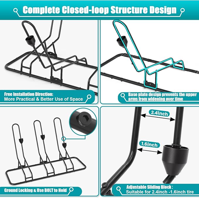 Kinghouse Floor Bike Rack for 3 Bikes, Bike Stand, Protects Disc Brake & - Image 6