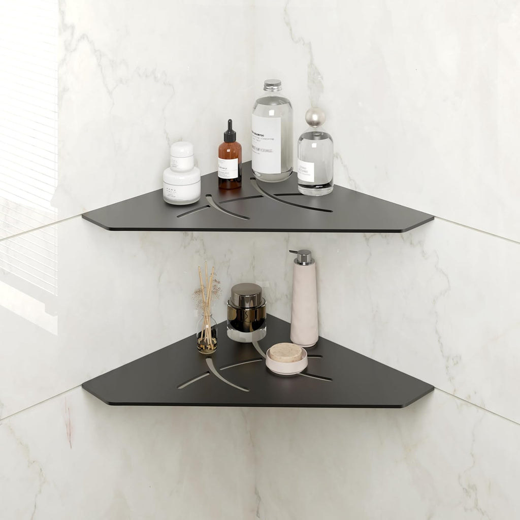 2-Pack 10" Matte Black Recessed Corner Shower Shelf, for Tiled