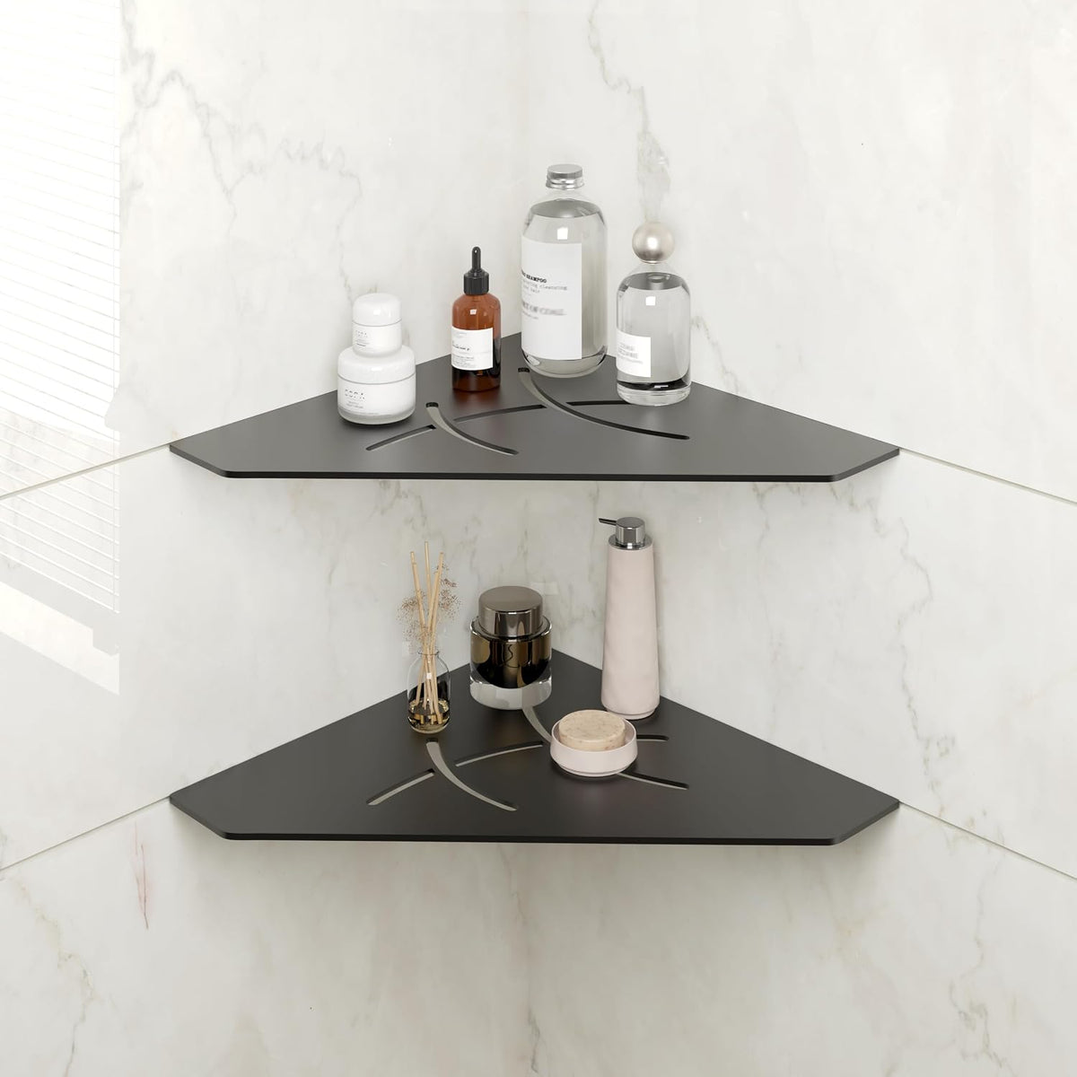 2-Pack 10" Matte Black Recessed Corner Shower Shelf, for Tiled