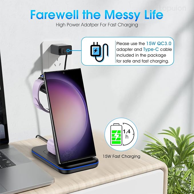Wireless Charging Station for Samsung/Android, Fast Wireless Watch Charger - Image 5