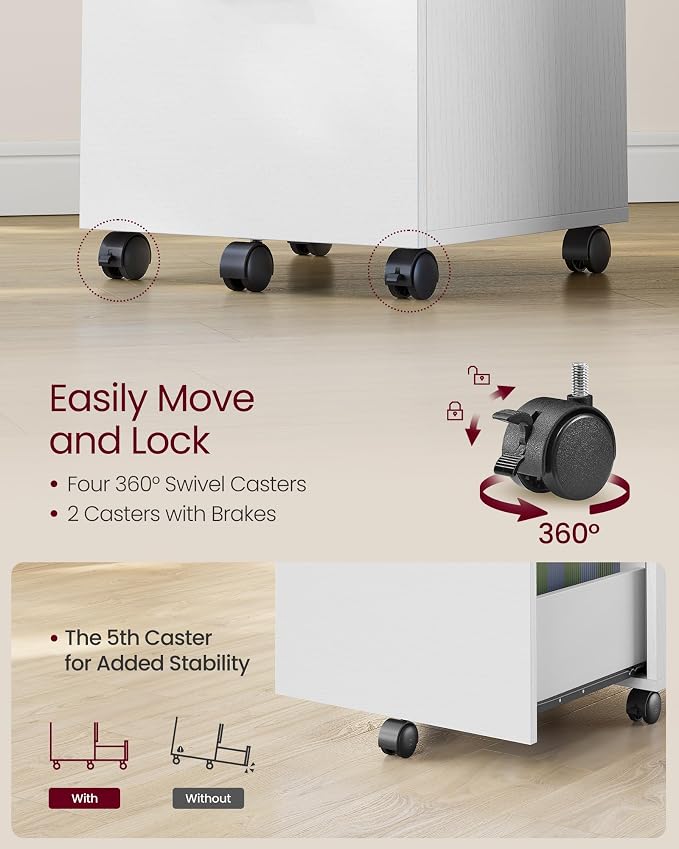 VASAGLE 2-Drawer File Cabinet, Small Rolling Filing Cabinet - Image 6