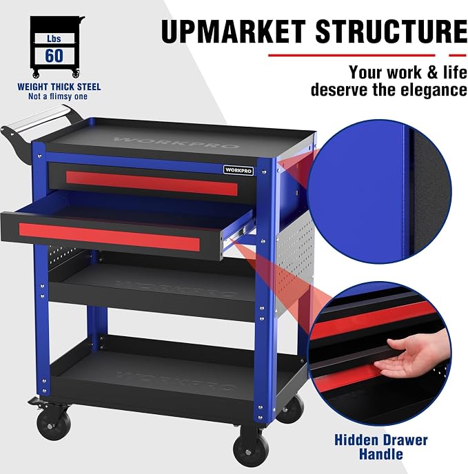 WORKPRO Premium 28" 2-Drawer Rolling Tool Cart, Heavy Duty Utility Industrial - Image 4