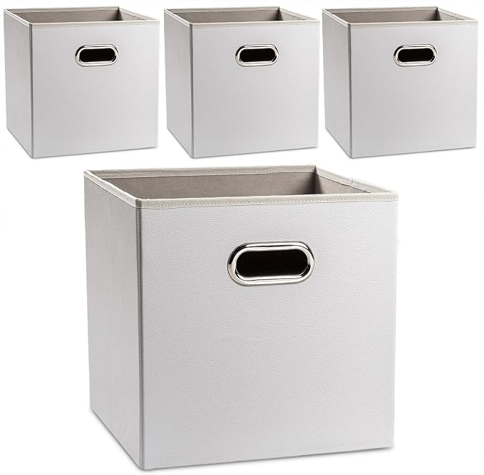 PRANDOM Leather Foldable Cube Storage Bins 13x13 inch Fabric Storage Baskets by Prandom