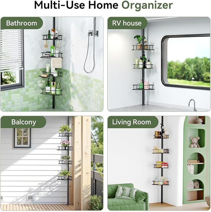 Corner Shower Caddy Tension Pole-4 Tier Adjustable Bathroom Shower Organizer - Image 7
