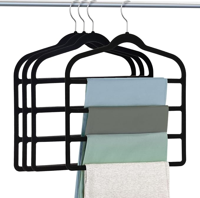 Velvet Hangers Space Saving Non Slip Pant Velvet Hangers, DUDUCOFU 4 Pack Black by DUDUCOFU