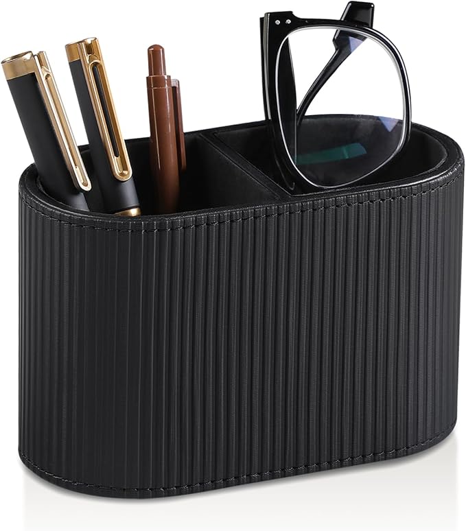 PU Leather Pen Holder for Desk, Small Remote Control Holder Pencil Cup by MEIBOOCH