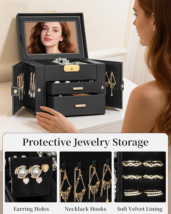 TORIBIO Jewelry Box for Women, Leather Jewelry Organizer - Image 5
