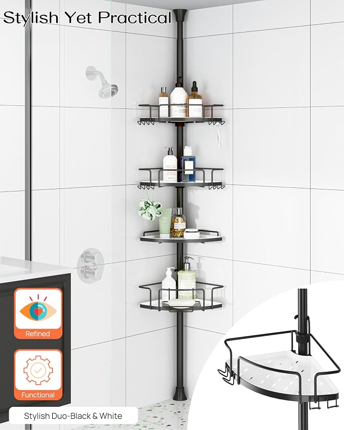 ALLZONE Corner Shower Caddy Tension Pole – Rust-Free Stainless Steel Shower - Image 5
