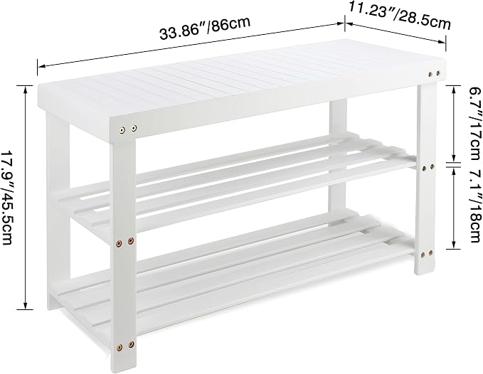 SMIBUY Bamboo Shoe Rack Bench, 3-Tier Shoe Organizer Storage Shelf - Image 3