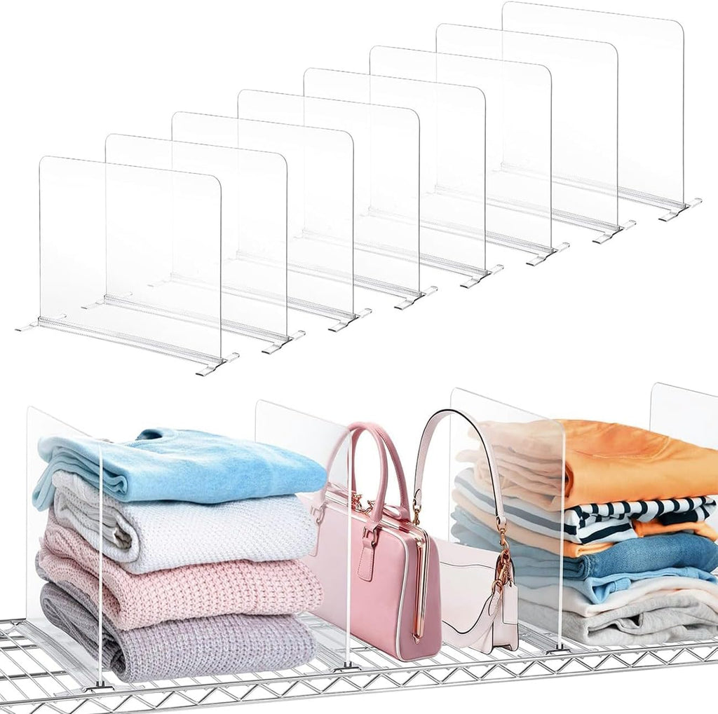 8 Pack Shelf Dividers for Wire Shelves, Acrylic Clear Closet