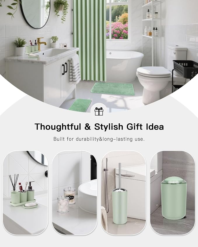 IMAVO Green Bathroom Accessories, Non Slip Super Absorbent Rugs and Waterproof - Image 4
