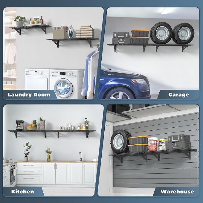 2 Pack Heavy Duty Garage Wall Shelving Set, Wall Mounted Garage Shelves 500lbs - Image 6