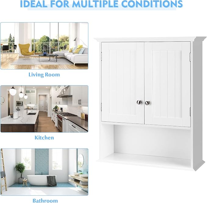 Tangkula Bathroom Wall Cabinet, Wooden Hanging Storage - Image 8