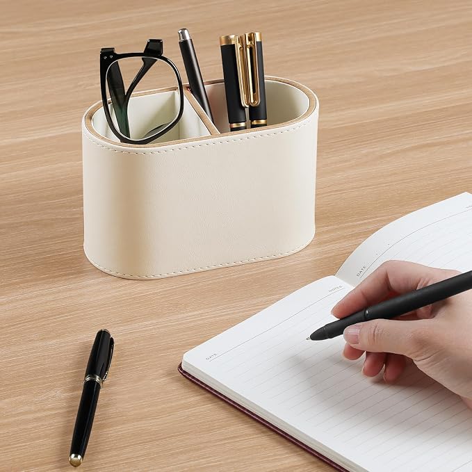 PU Leather Pen Holder for Desk, Small Remote Control Holder Pencil Cup - Image 2