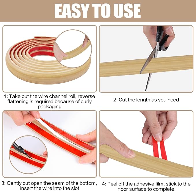 Floor Cord Cover Self Adhesive Cord Hider, 10FT Cable Management, Extension - Image 8