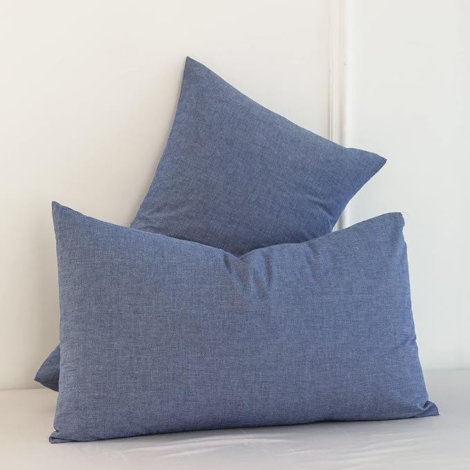 MooMee Bedding Pillowcases Pack of 2 100% Washed Cotton Linen Like Textured - Image 3