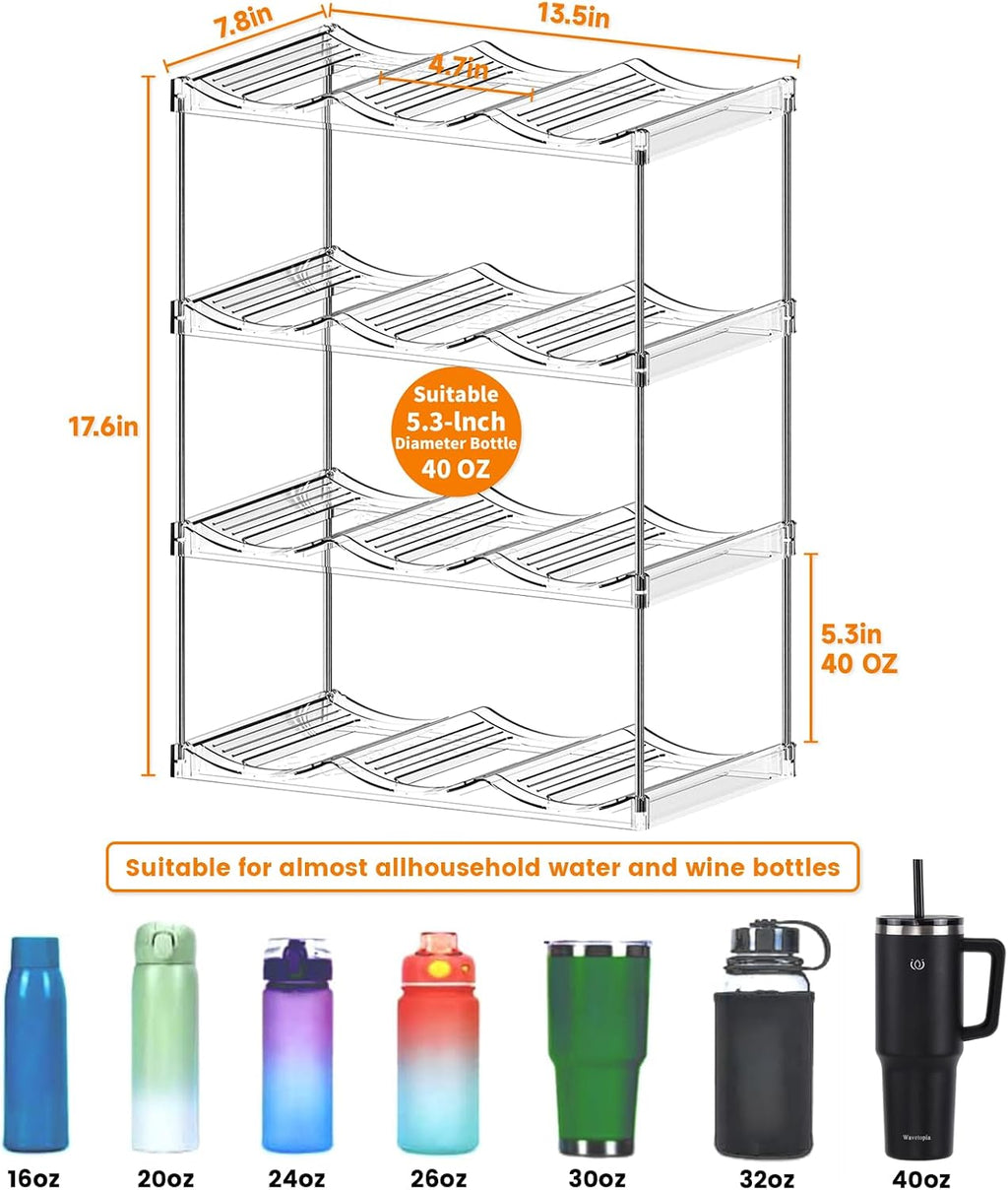 Stackable Water Bottle Organizer for Cabinet,4 Tier Water Bottle
