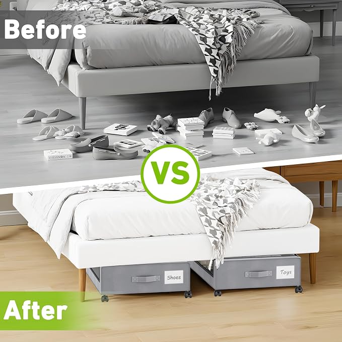 Under Bed Storage with Wheels, Under Bed Shoe Storage Organizer Bins, Rolling - Image 6