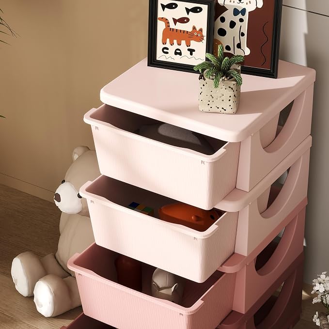 Qaba 4 Tier Kids Storage Unit, 4 Drawer Chest Toy Organizer Plastic Bins - Image 8