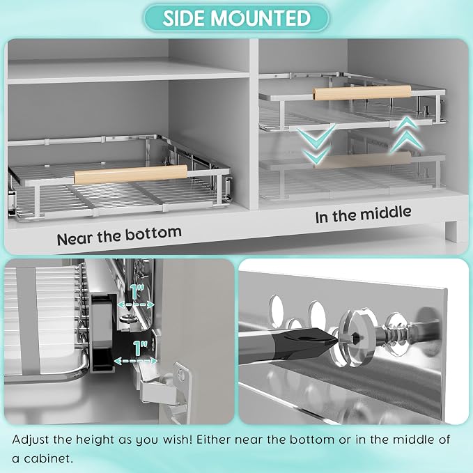 2Pack Expandable Pull Out Cabinet Organizer, Adjustable Width:17.1~28''W x - Image 3