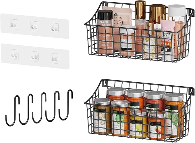 2 Pack Wall Hanging Baskets for Organizing, Large Metal Wire Basket - Image 9