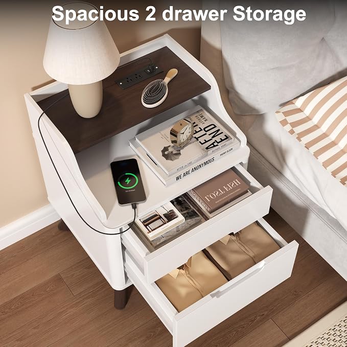 Nightstand with Charging Station, Wood Night Stand with Hidden Handle - Image 4