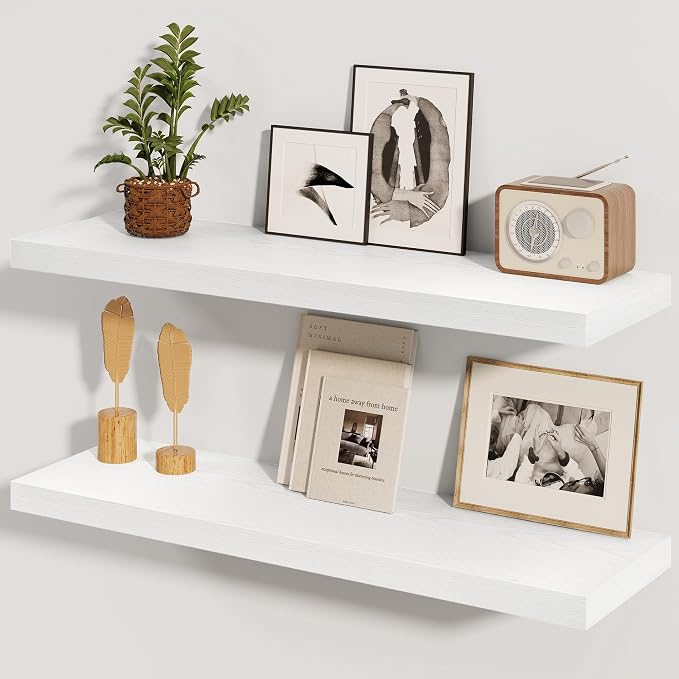 Fun Memories White Floating Shelves 36 Inch Long, 8 Inch Deep Floating Shelf by FunMemories