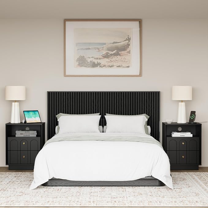 Nightstand Set of 2 with Charging Station, Mid Century Modern Nightstand with - Image 9