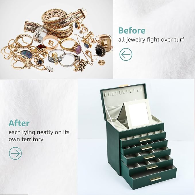 BOOVO Jewelry Box with Necklace Hanger – 6 layer Jewelry Organizer - Image 7