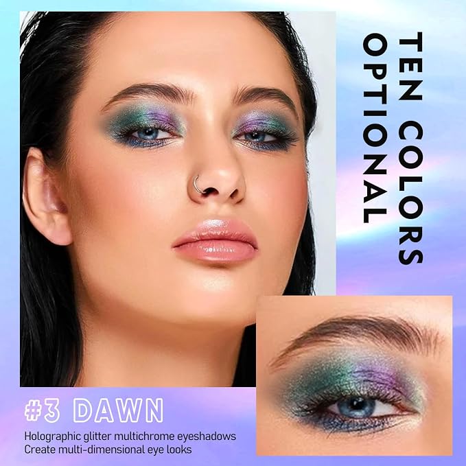 MAKI YIKA Glitter Eyeshadow Teal Liquid Multichrome Eyeshadows Long Lasting - Image 3