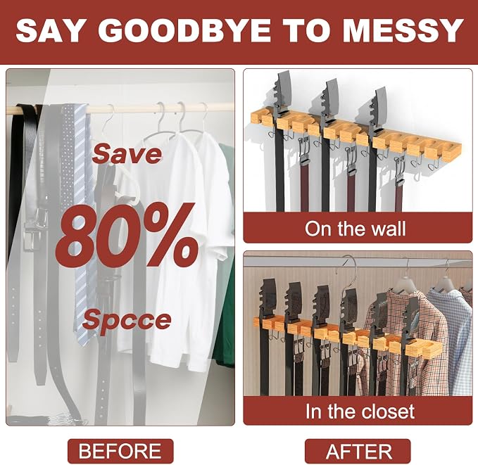 Belt Hanger for Closet Max 42 Belts, 2-in-1 Wall Mount Belt Organizer - Image 2