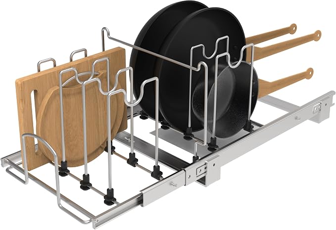 Pots and Pans Pull Out Organizer Under Cabinet, Adjustable Slide Out Pan and by STORKING