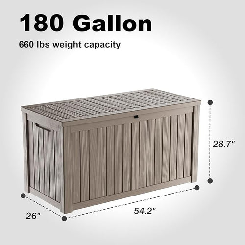 180Gallon Waterproof Outdoor Storage Box, UV Resistant Resin Deck Box - Image 2