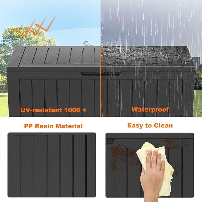 80 Gallon Resin Deck Box, Lockable Outdoor Storage Box - Image 3