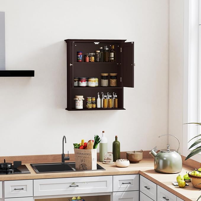 Tangkula Bathroom Wall Cabinet, Wooden Hanging Storage Cabinet - Image 6