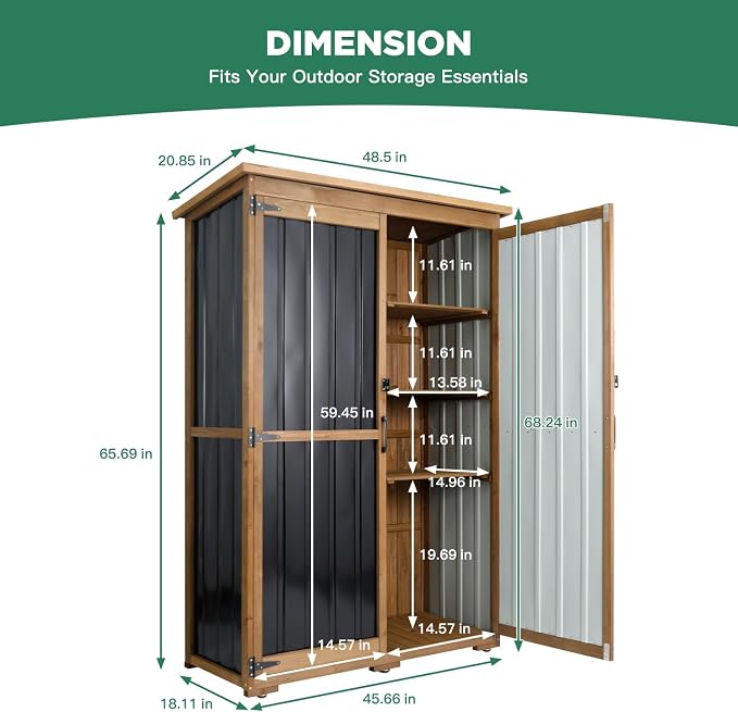 Outdoor Storage Cabinet, Wood & Metal Storage Shed - Image 2