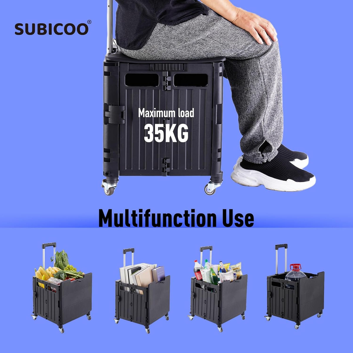 SUBICOO Folding Utility Cart Portable Rolling Crate Handcart Shopping
