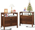Night Stand Set of 2 with Charging Station, 2 Drawers End Table with Open Shelf by FavourLife