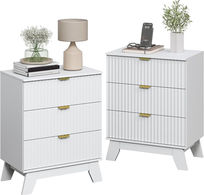 White Night Stand with 3 Drawers, Bedside Table & End Table, Farmhouse Night - Image 7