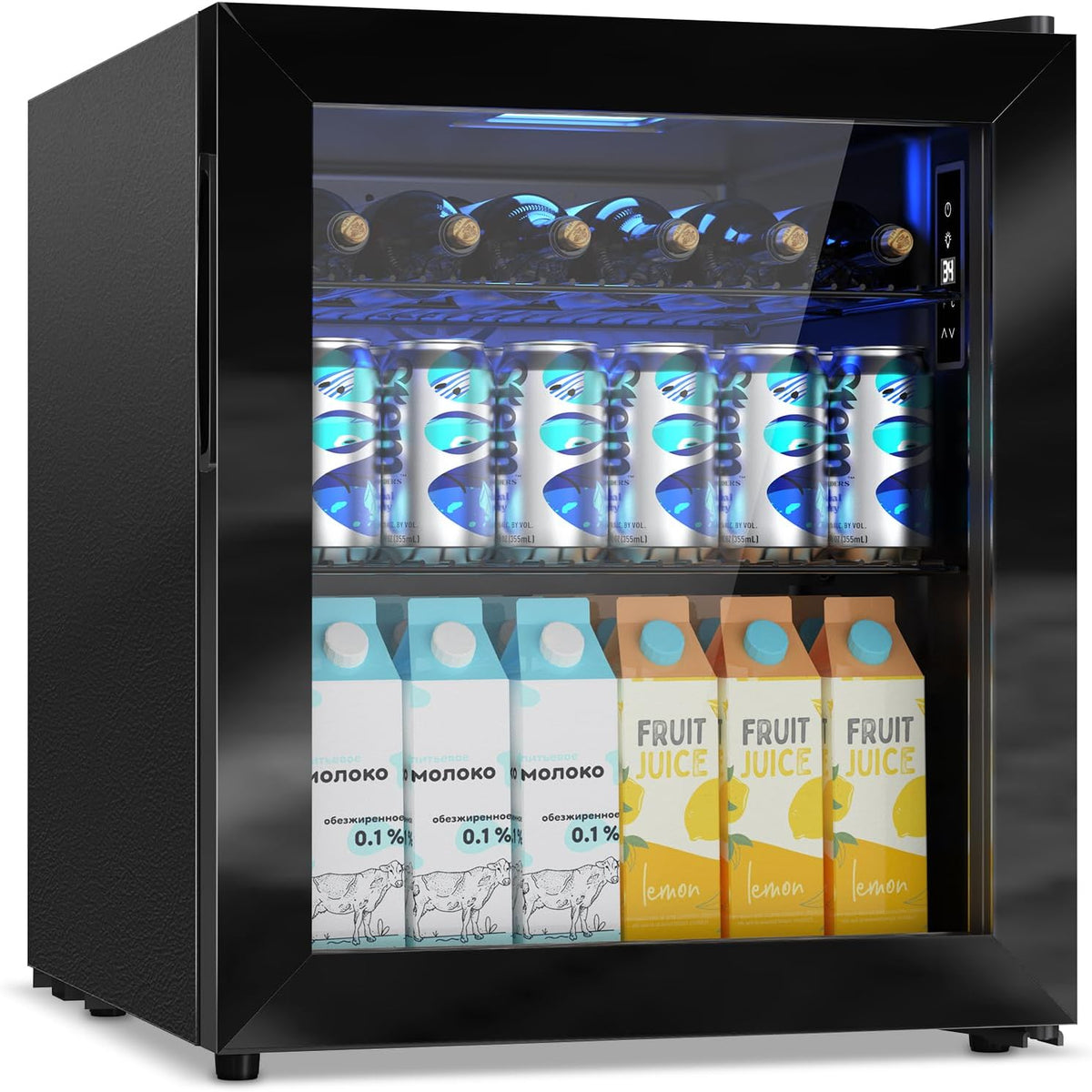 Mini Fridge with Glass Door-Small Fridge Desk Beverage Cooler for Beer