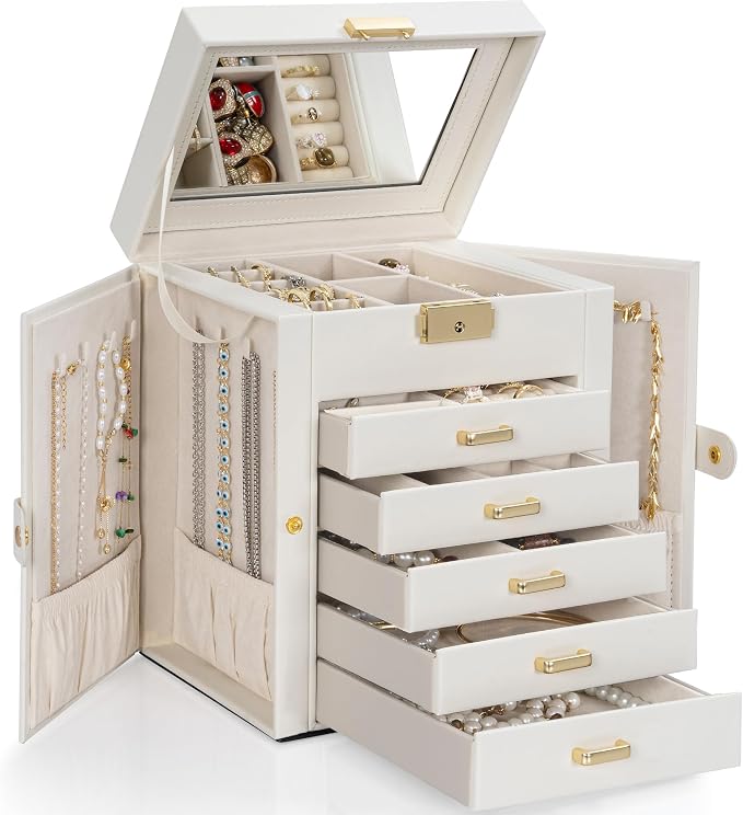TORIBIO Large Jewelry Box for Women, Leather Jewelry Organizer by TORIBIO
