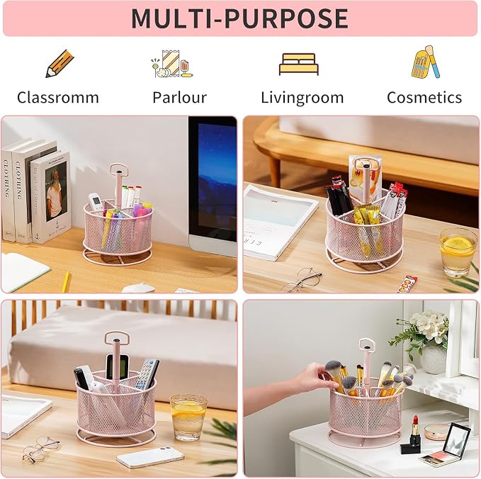 Marbrasse Mesh Desk Organizer, 360-Degree Rotating Multi-Functional Pen Holder - Image 3