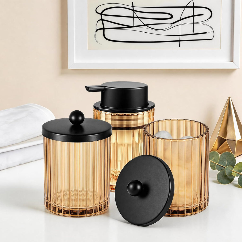 Amolliar Amber Glass Qtip Holder, Apothecary Jar for Bathroom